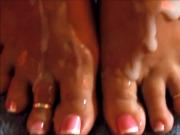 French pedicured feet and toerings are covered in cum