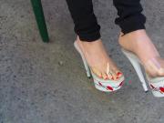 Floral platform stripper heels outdoor candid