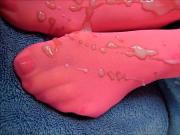 Pink socks get multiple cum shots