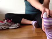 Girl In Purple and White Socks Strips Them Down So You Can Adore Her Nice Bare Feet