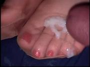 Red toenails in stockings getting lots of cum