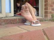 Relaxed Asian Girl Takes Off her Little Sandals To Show Off Her Asian Feet