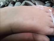 Red toenails in stockings getting cum Part 2