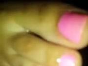 Amateur interracial footjob action closeup