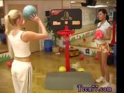 Blonde bdsm tits Cindy and Amber banging each other in the gym