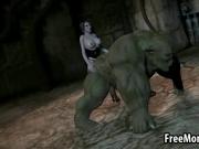 3D babe fucking an orc anally with a strap on dildo