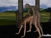 3D brunette getting fucked outdoors by a monster