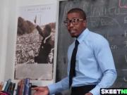 Blonde charming schoolgirl gets drilled by black professor