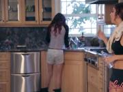 Horny April ONeil and Raven Rockette get down in the kitchen