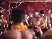 Cock sucking circle jerking muscular gay dudes at carnival love showing off
