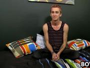 Hung skinny Jayboy twink tugging on his dick on the couch