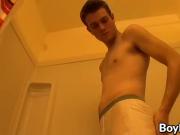 Beautiful twink with tattoo jerking off in the bathroom