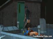 3D dyke Catwoman gets eaten out on a rooftop