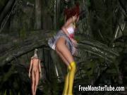 3D honey fucked outdoors by a guy in a bird mask