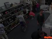 Fooled pawnshop customer being spitroasted