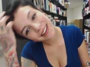 College girl with big tits masturbates in school library