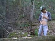 Sacha West tugging on his hard cock outdoors