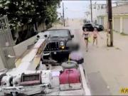Two tight babes suck off and banged by tow truck driver