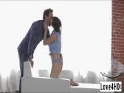 Beautiful horny natural tits brunette pleases dudes massive cock