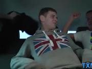 Three horny and hung british dudes having sex in the van