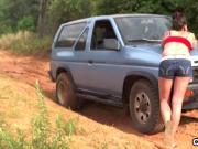 Waiting for a tow truck amateur couple fuck outdoors