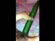 Cucumber in tiny pussy