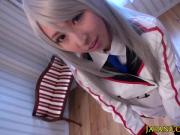 Japanese cosplay babe cocksucking pov