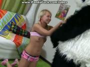 teddy bear with a black cock in her mouth gave the blonde