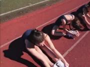 Track runners gets horny and wet while stretching