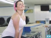 Little laundromat slut gets fucked on top of the machines