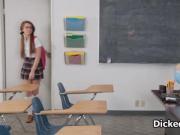 Busty coed blows cock in classroom
