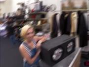 Gorgeous blonde woman tries to sell her speaker and gets hammered hard