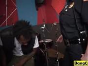 Horny cop sluts share a fat black dick