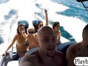 Four teen besties showing off ass and orgy on speedboat