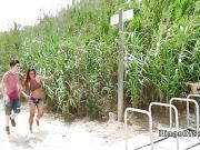 Couple banging on the bench outdoor