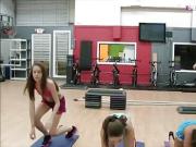 Naughty teens fucked by gym instructor after they gave a BJ