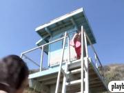 Two college babes get pounded by nasty lifeguard in bed