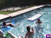 Lesbian neighbors enjoy licking pussies at the pool