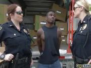 Nasty cops abusing black stud big dick in truck