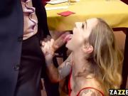 Porn star Kleio Valentien sucks fan cock under the table