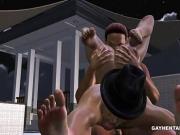 3D cartoon hunk getting rimmed and fucked hard on a rooftop