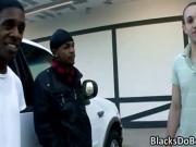 Two black men fuck lusty white guy