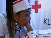 Ebony nurse mimi enjoys swallows and sucking