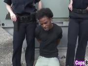 Interracial threesome with female cops