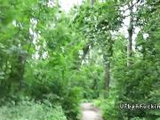 Petite Euro blonde fucks stranger in forest