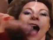 Mature woman lives to have cum on her face by multiple dicks