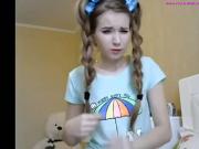 Cute small teen masturbates on webcam