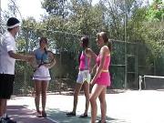 Redhead tennis player boned by her coach with her friend