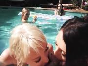 Teen BFFs wild pool party and nasty group pounding outdoors